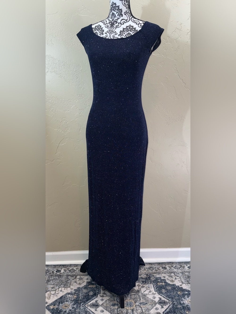 Jessica McClintock Vintage Gunne Sax Navy Evening‎ Dress Sparkles Cocktail M - Picture 3 of 9